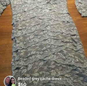 Cache grey beaded dress size 8